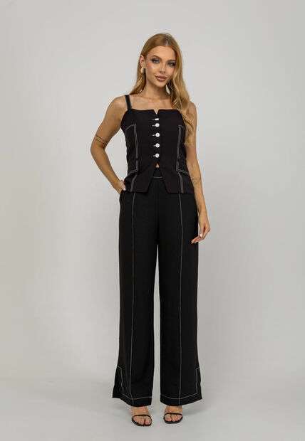 Image_Calça Alfaiataria Wide Leg Com Costura Contrastante Preto Salvatore