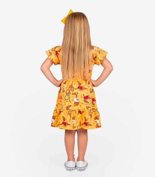 Vestido Infantil Com Manga Godê Select Laranja