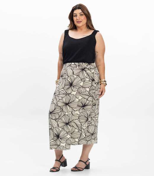 Saia Super Midi Feminina Plus Size Secret Glam Bege