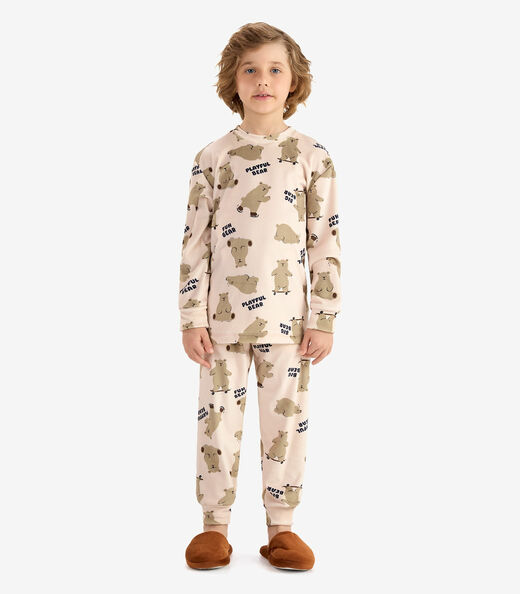 Pijama em Fleece Comfort Rovi Kids Bege