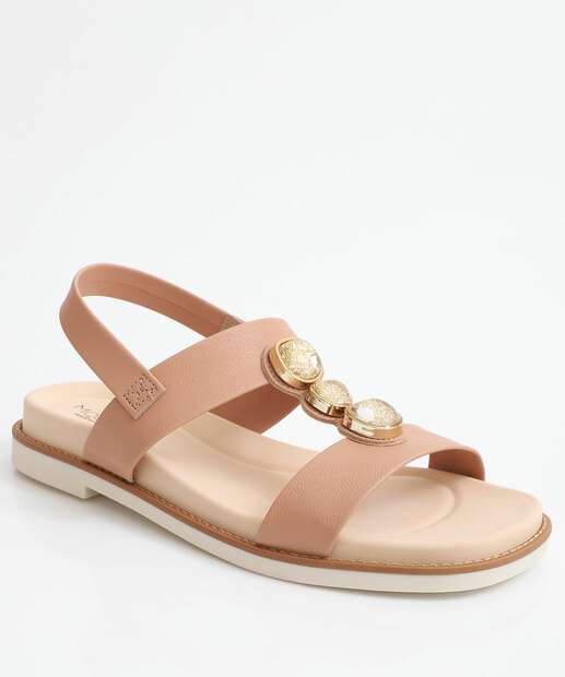 Sandália Feminina Rasteira Pedras Modare Bege