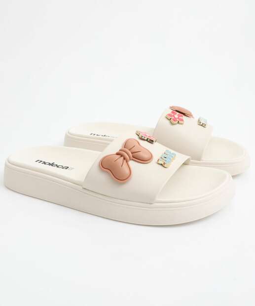 Chinelo Feminino Slide Laço Moleca Branco