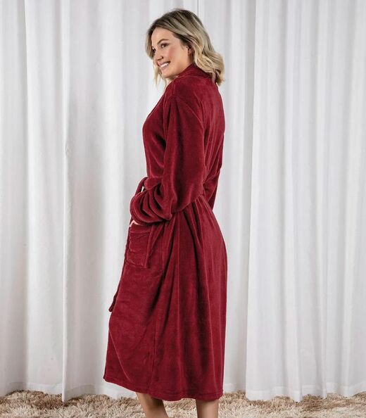 Roupão Adulto Em Plush Com Bolso Lar E Lazer Vermelho