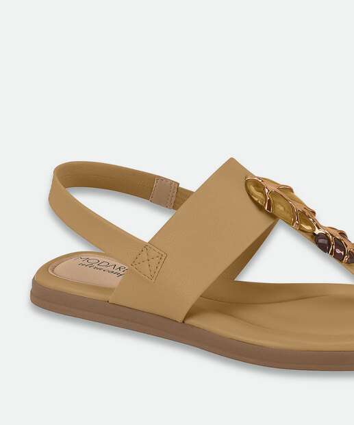 Sandália Feminina Rasteira Pedras Sintéticas Modare Bege