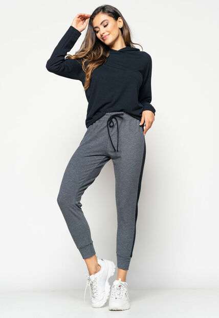 Conjunto  Comfy Com Casaco Capuz e Jogger Listra Moletinho Grafite Salvatore Fas