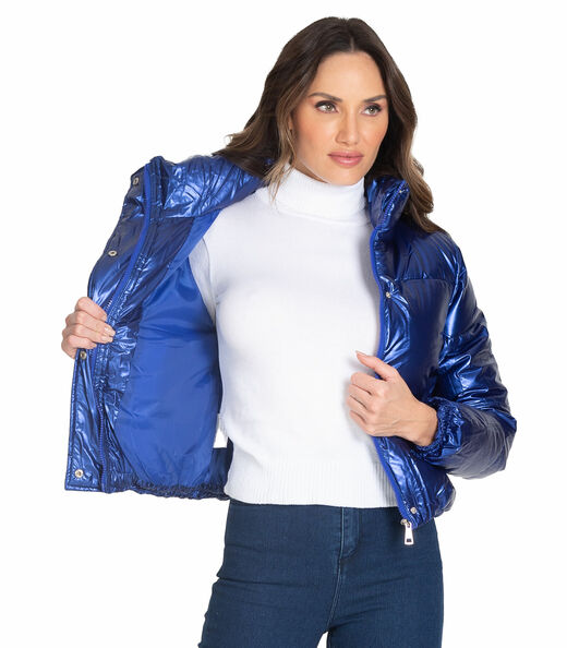Jaqueta Puffer Feminina Metalizada Select Azul