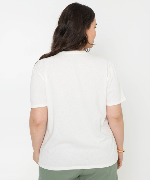 Camiseta Plus Size Feminina Mickey Foil Off White