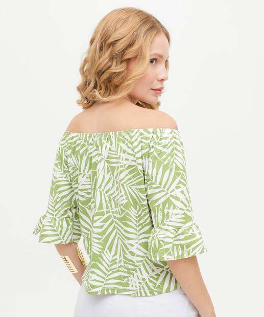 Blusa Feminina Ciganinha Folhas Manga 7/8  Marisa