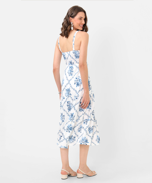 Vestido Midi Feminino Estampa Flores Marisa Off White