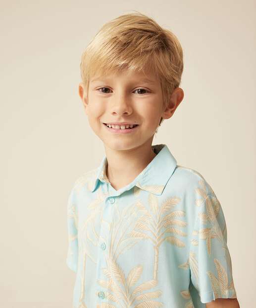 Camisa Infantil Folhas Manga Curta Marisa Tam 4 a 10