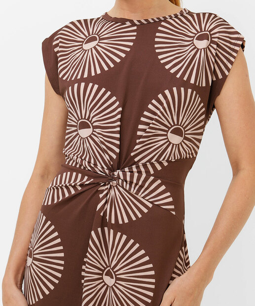 Vestido Midi Feminino Estampado Sem Manga Marisa Marrom