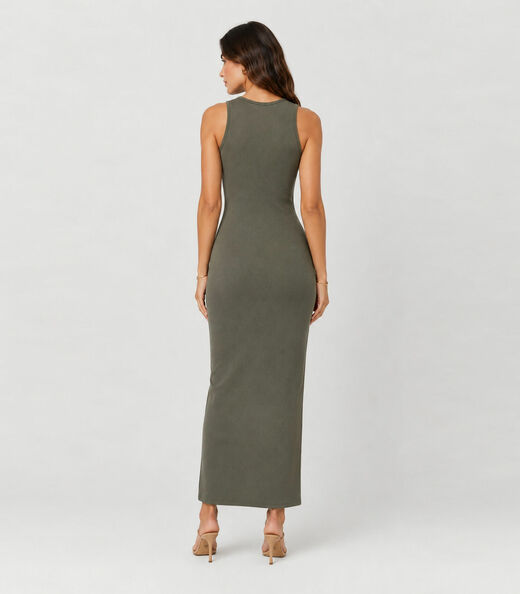 Vestido Midi Feminino Em Ribana Infinita Cor Verde