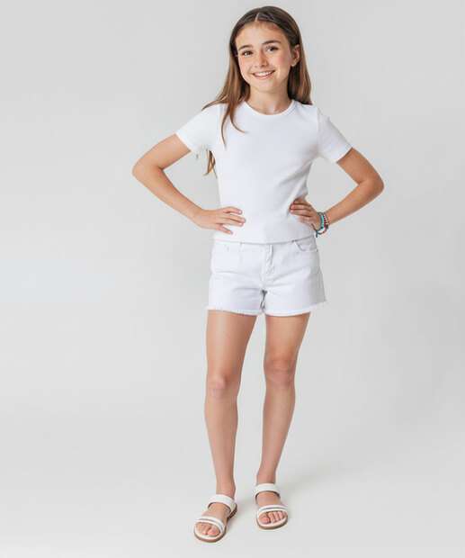 Image_Short Juvenil Sarja Barra Desfiada Tam 10 a 16 Branco