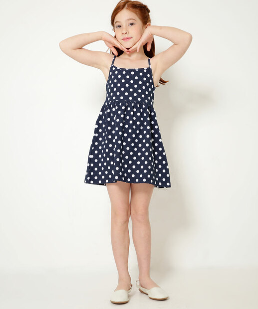Vestido Infantil Estampa Poá Alças Finas Tam 4 a 10