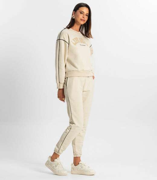 Conjunto Blusão com Calça Feminino Rovitex Bege