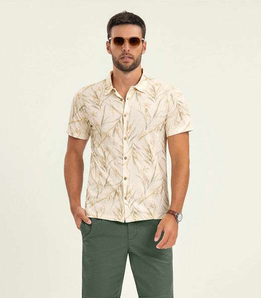 Camisa Masculina Manga Curta Meia Malha Diametro Bege