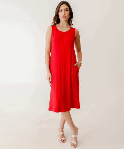 Vestido Feminino Bolsos Sem Manga Marisa