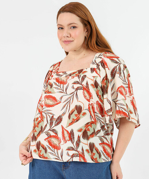 Image_Blusa Plus Size Feminina Estampa Folhas Marisa Bege