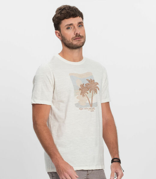 Camiseta Masculina Malha Maquinetada Diametro Bege