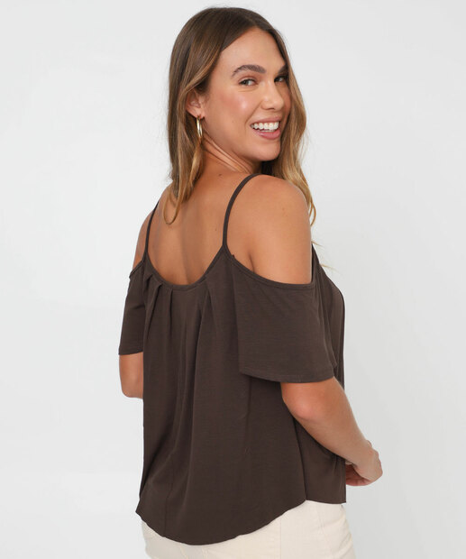 Blusa Feminina Open Shoulder Lisa Marrom
