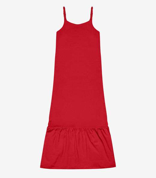 Vestido Longo Com Babado Rovitex Vermelho