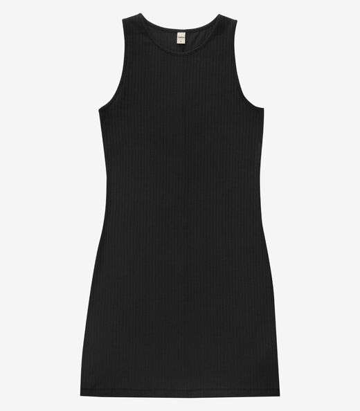 Vestido Curto Em Ribana Canelada Rovitex Preto