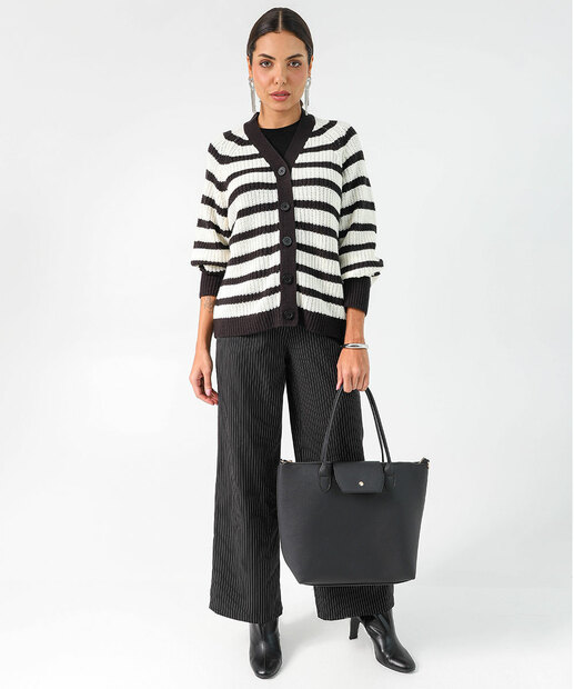 Cardigan Feminino Botões Listrado Marisa Off White