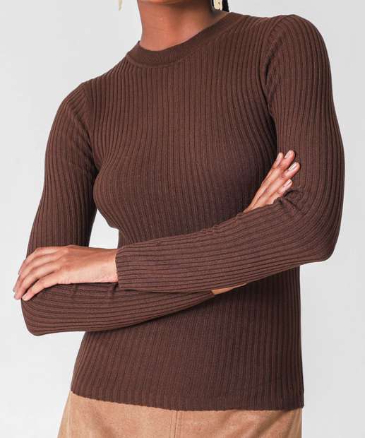 Suéter Feminino Canelado Marisa Marrom