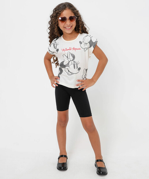 Blusa Infantil Estampa Minnie Tam 4 a 10 Bege