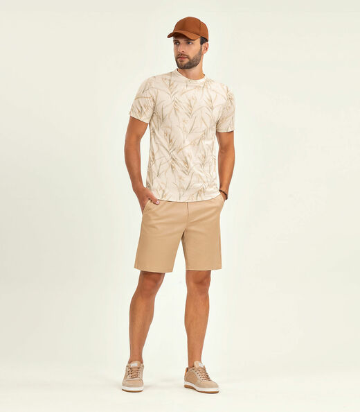 Camiseta Masculina Manga Curta Meia Malha Diametro Bege