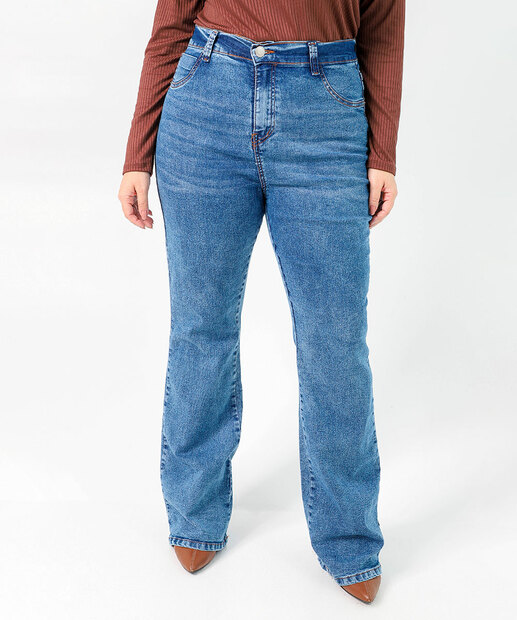 Calça Plus Size Feminina Flare Jeans Azul