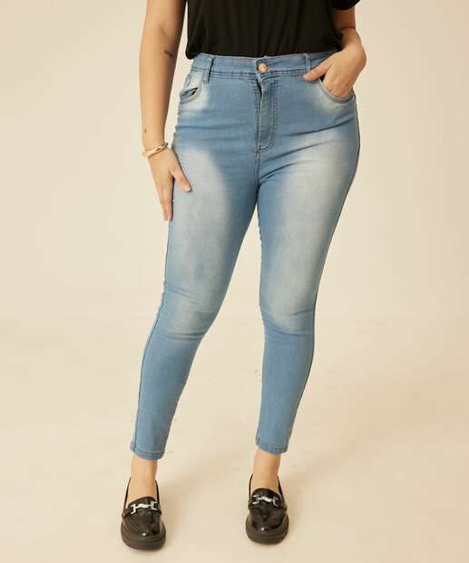 Calça Plus Size Feminina Jeans Cigarrete Marmorizada
