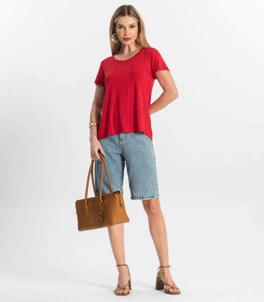 Blusa Feminina Viscotorcion Com Bolso Rovitex Vermelho