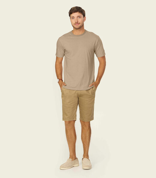 Camiseta Masculina Meia Malha Listrada Linho Marrom