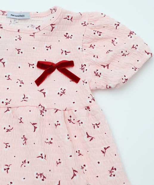 Vestido Infantil Manga Curta Estampado Marisa Tam 1 a 3 Rosa