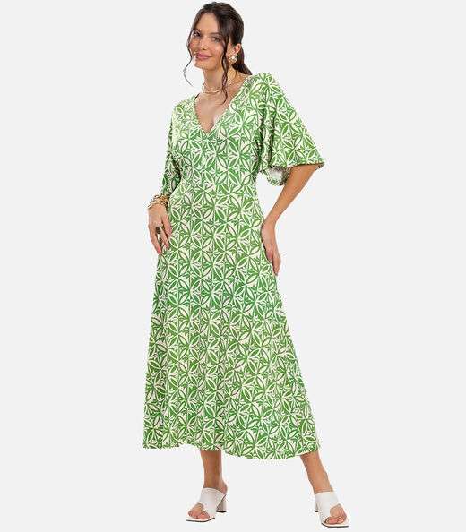 Image_Vestido Estampado Feminino Midi Verde