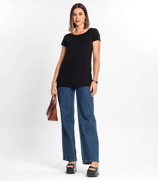 Blusa Básica Alongada Feminina Rovitex Preto