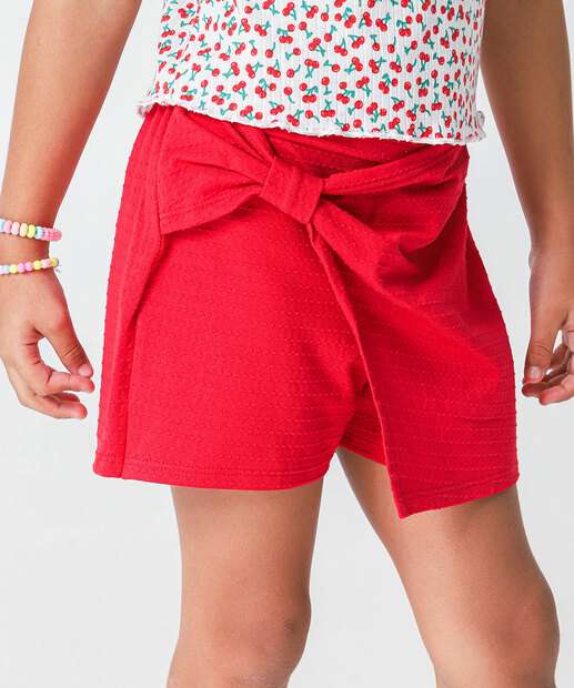 Short Saia Infantil Textura Marisa Tam 4 a 10 Vermelho