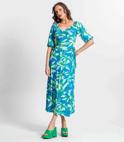 Saia Midi Feminina Estampada Endless Azul