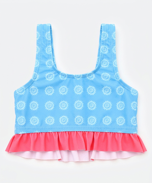 Biquíni Infantil Babado Stitch Disney Tam 4 a 10 Azul 