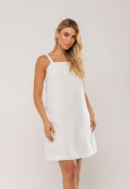 Vestido Curto Com Alça Fina e Bolso Branco Salvatore