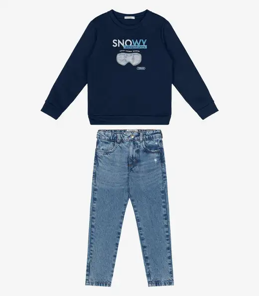 Conjunto Blusão Com Calça Jeans Trick Nick Azul