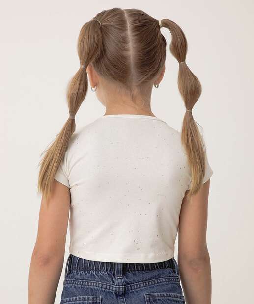 Blusa Infantil Cropped Glitter Manga Curta Marisa Tam 4 a 10