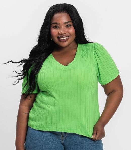 Blusa Canelada Plus Infinita Cor Verde
