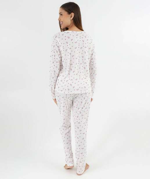 Pijama Feminino Estampa Corações Marisa Off White