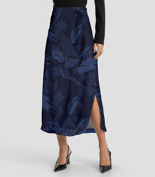Saia Midi Feminino em Tecido Viscose Dianna Azul