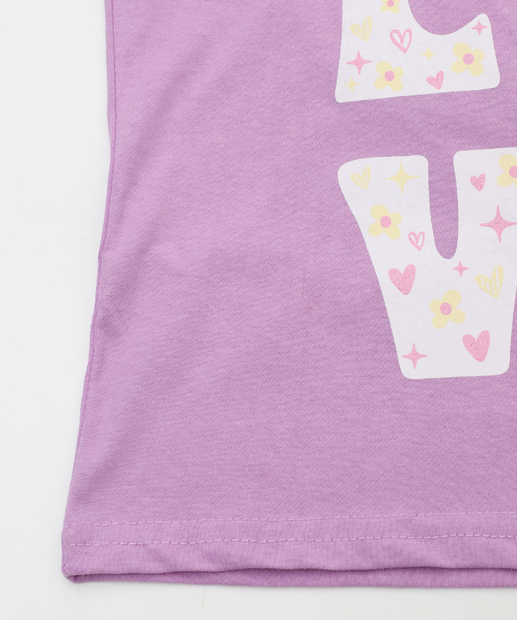 Blusa Infantil Manga Curta Estampa Love Marisa Tam 4 a 10 Lilás