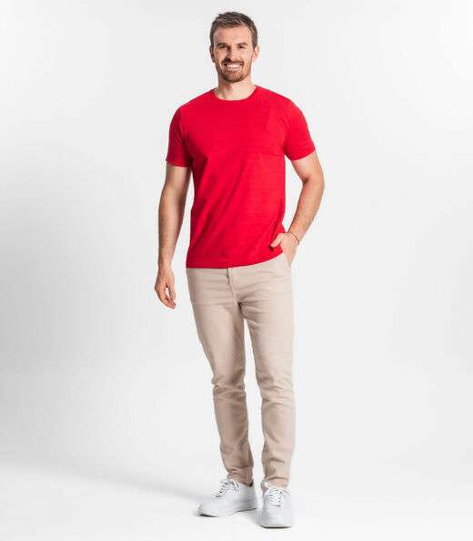 Camiseta Masculina Meia Malha Maquinetada Diametro Vermelho