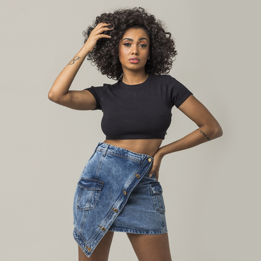 Saia Assimétrica Feminina Jeans Curta Casual Zune