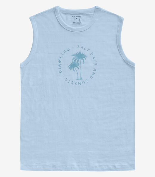 Regata Plus Masculina Malha Maquinetada Diametro Azul